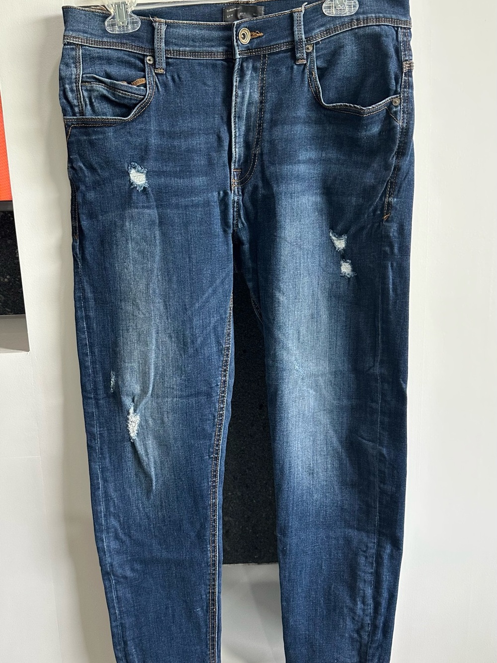 Zara Men's Slim Distressed Dark Blue Jeans